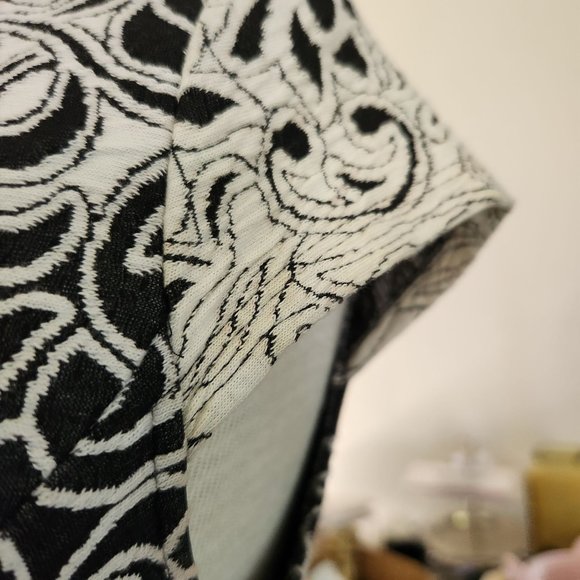 Black and White Cap Sleeves Bodycon Dress Embroidery Pattern Ladies Size 4 - Picture 7 of 7